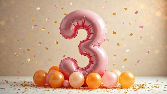 Number 3 Balloon. Third Birthday Background