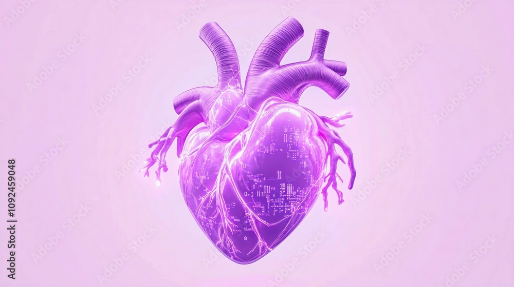 Poster digital heart exploring technology and emotion in a futuristic environment
