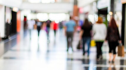 A glossy, out-of-focus corridor in a shopping mall with polished floors.
