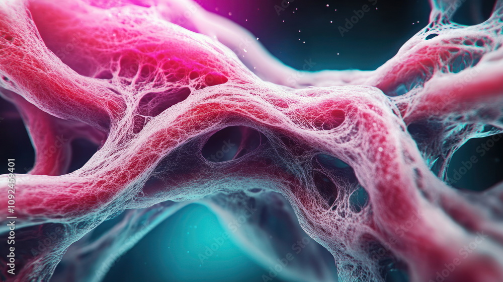 Fototapete microscopic visualization of cellular structures laboratory scientific image abstract close-up biolo