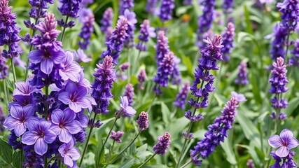 Obraz premium Beautiful watercolor purple violet lavender flower floral seamless pattern in a lush garden, floral, pattern, flower