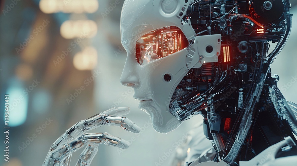 Leinwandbilder humanoid robot thinking and touching its face with artificial intelligence and futuristic technology
