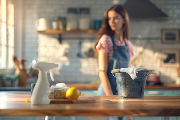 Cleaning service illustration house wife home chores generative AI