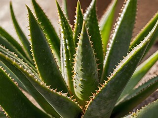 Fototapeta premium A lush aloe vera photographed at close range in a home garden