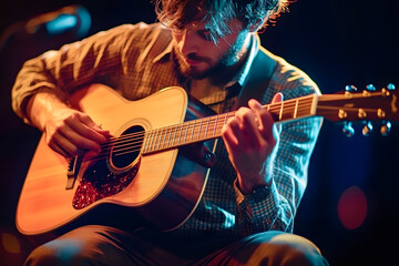 Obraz premium Captivating Acoustic Guitar Performance. Musical soulfulness concept