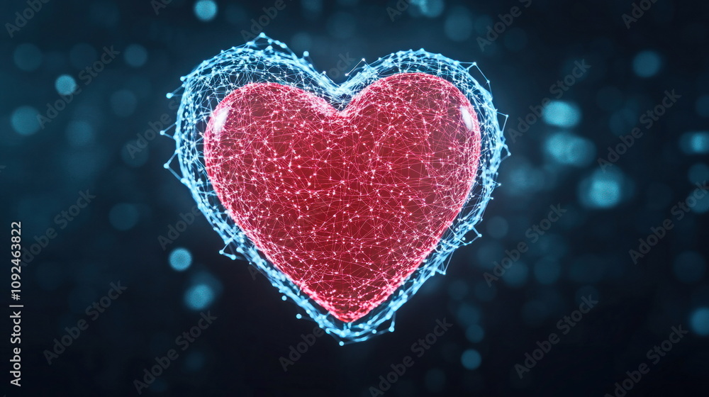 Poster digital heart visualization abstract concept art modern technology environment close-up viewpoint