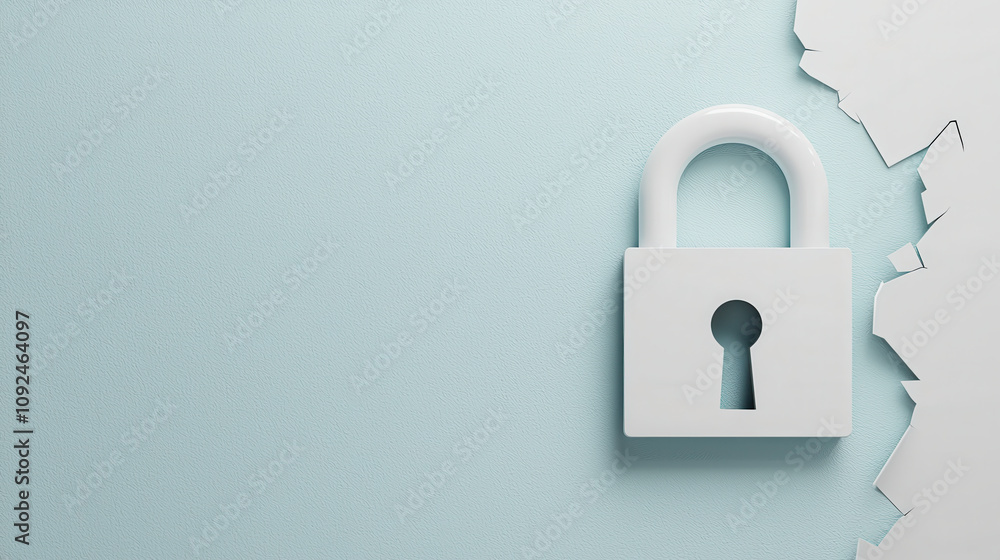Aufkleber 3d rendering of white padlock with broken keyhole on light blue background, symbolizing security and