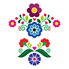 Mexican folk art style vector pattern with flowers, set of two greeting card retro designs inspired by traditional embroidery from Mexico 