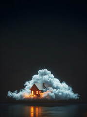 A miniature house on the clouds.