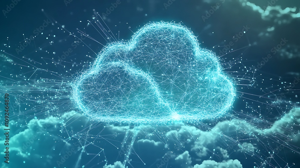 Poster abstract cloud computing network: digital connectivity and data flow visualization