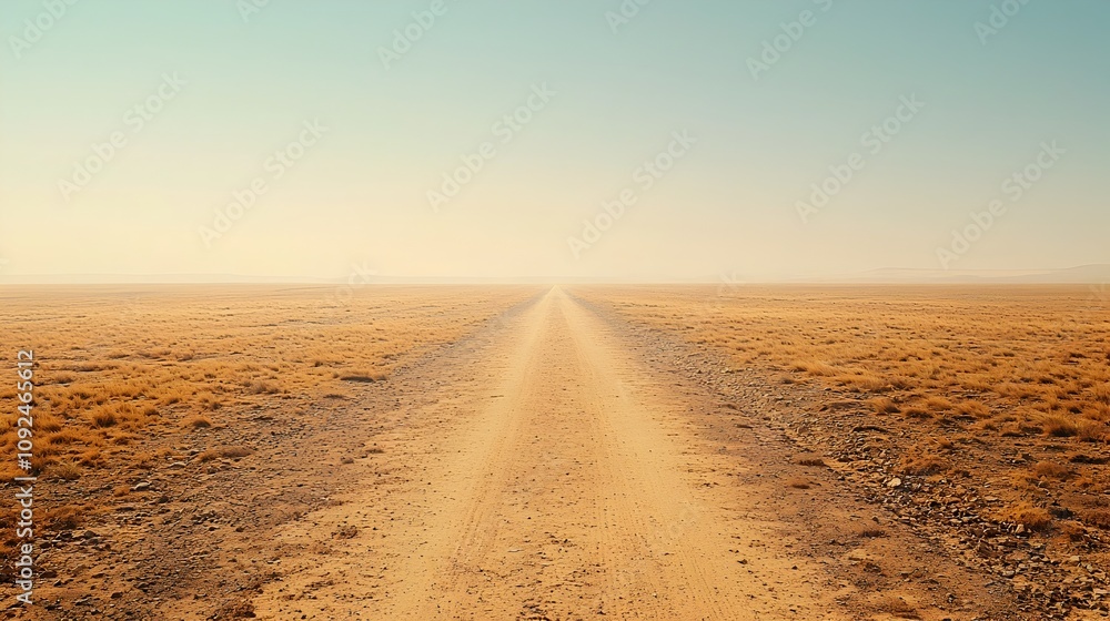 Poster minimalist conceptual image of a blurred path leading to a distant finish line symbolizing progress 