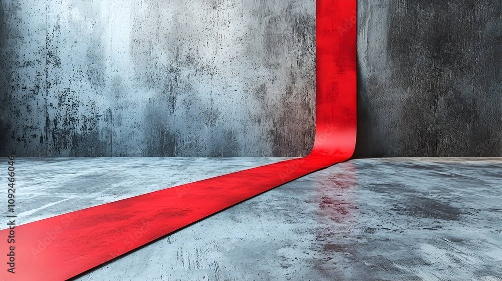 Poster minimalist and conceptual image of a finish line ribbon stretched across an abstract open background