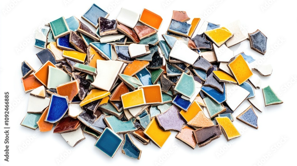 Aufkleber colorful mosaic tiles in disarray displaying a variety of shades and patterns for creative art proje