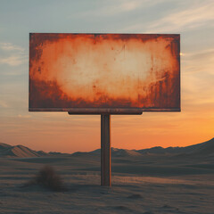 A standalone blank billboard in a desert environment