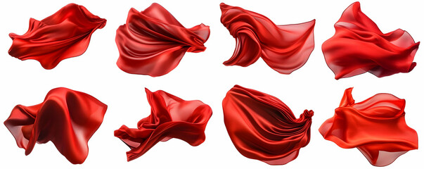 Fototapeta premium Collection of Eight Red Silk Fabrics Flowing Dynamically in 3D Render