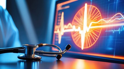 heart graph with stethoscope, medical treatment