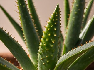 Fototapeta premium A lush aloe vera photographed at close range in a home garden