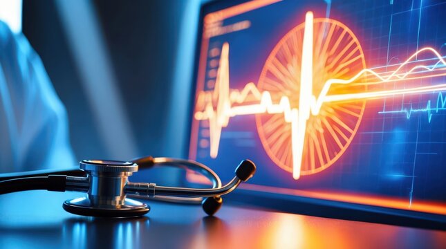 heart graph with stethoscope, medical treatment