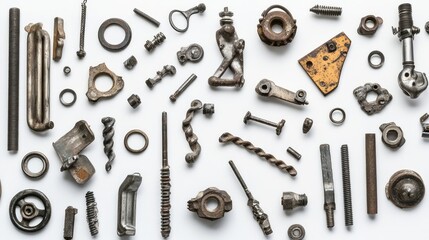Diverse Collection of Various Metallic Fasteners and Mechanical Components Displayed on a Clean Background for Industrial and DIY Projects