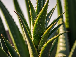 A lush aloe vera photographed at close range in a home garden