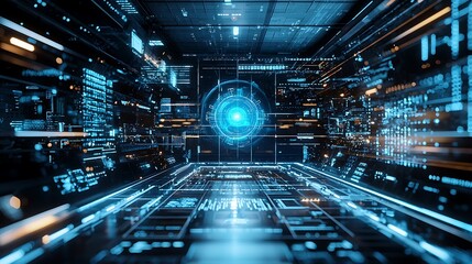 Obraz premium Futuristic Digital Tunnel Data Stream Technology Network AI