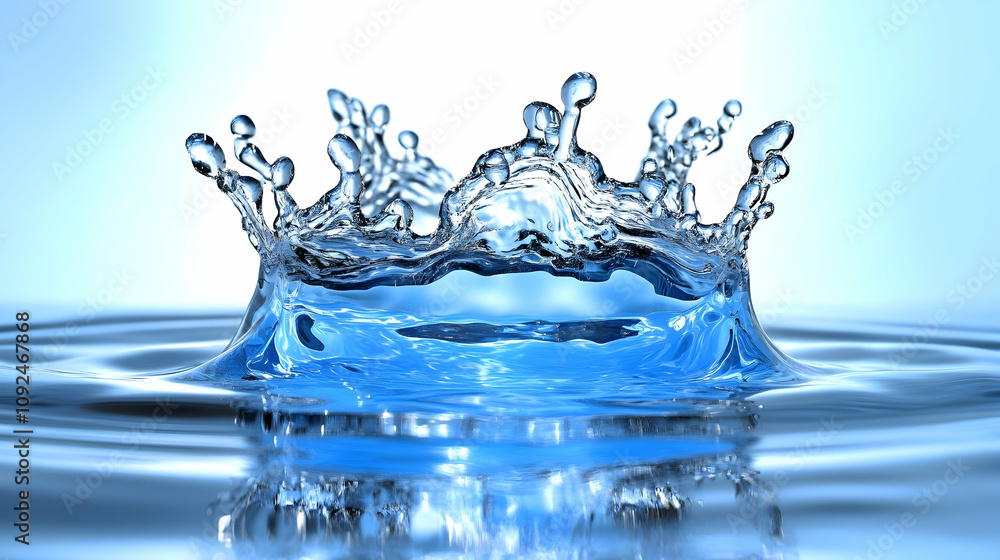 Aufkleber 3d render of a water splash crown, creating a dynamic blue abstract background