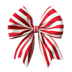 Red and white striped bow isolated on transparent background .
