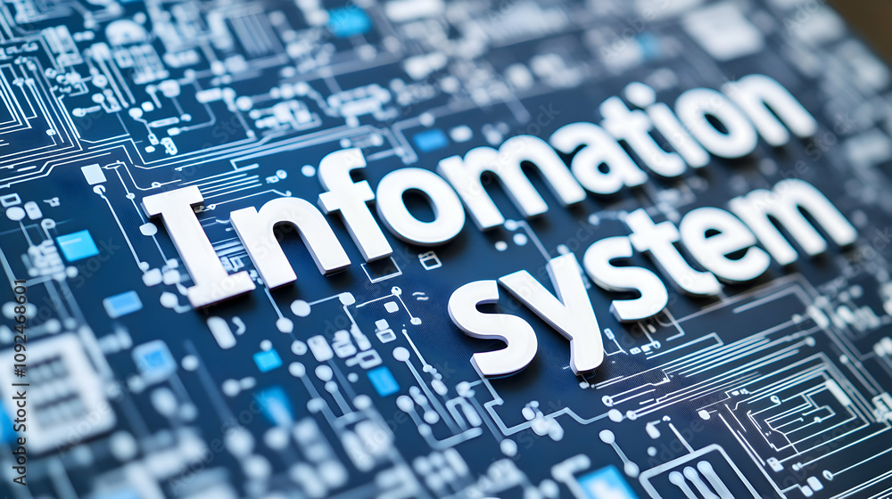 Poster 3d render of information system on circuit board background