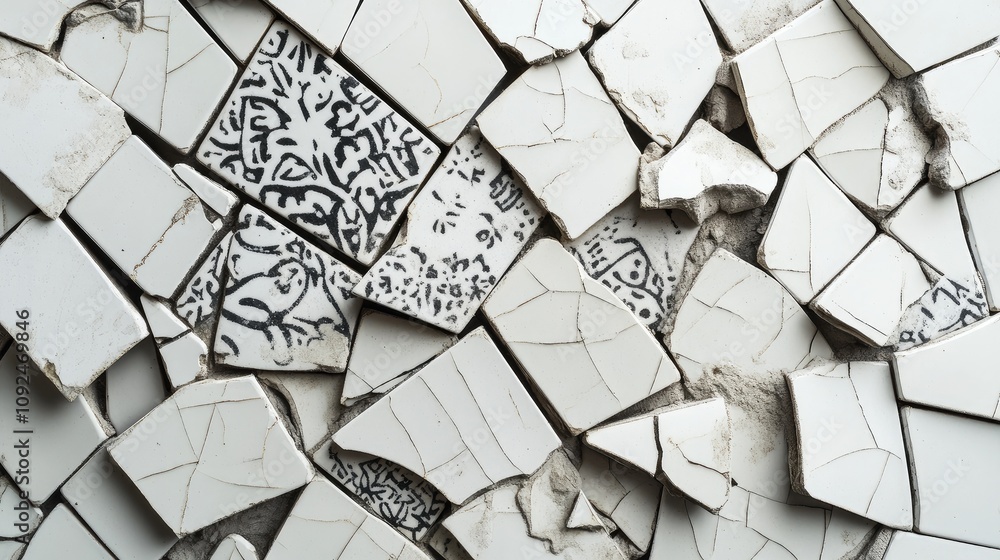 Aufkleber abstract composition of cracked ceramic tiles with intricate patterns and textures highlighting the 