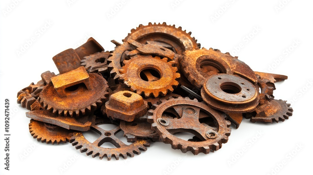 Poster a collection of rusty gears and cogs piled together in various shapes and sizes, illustrating the be