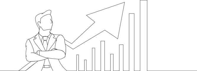Continuous line drawing Business Stonks man a crossed his arm. vector illustration.
