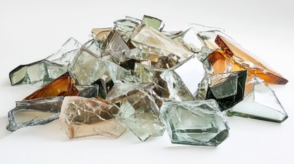 Naklejka premium Assorted Fragments of Shattered Glass in Various Tones and Textures Piled Together, Perfect for Artistic or Abstract Representations and Background Designs