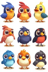 Playful Bird Character Icons for Kids Apps