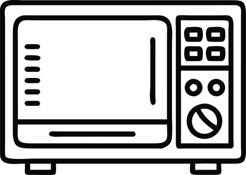 recommend clip art: Minimalist Microwave Oven Line Art Icon, Black-and-white line art illustration of a microwave oven with a dial and vents, ideal for kitchen, appliance, and cooking-themed visuals.  
                    