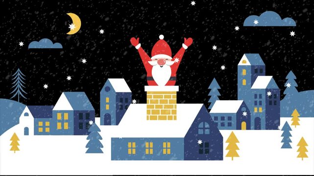 Santa climb down chimney , Christmas animated Card, Season's greetings