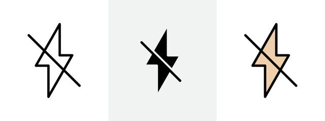 Flash off icon Outline sign symbol set