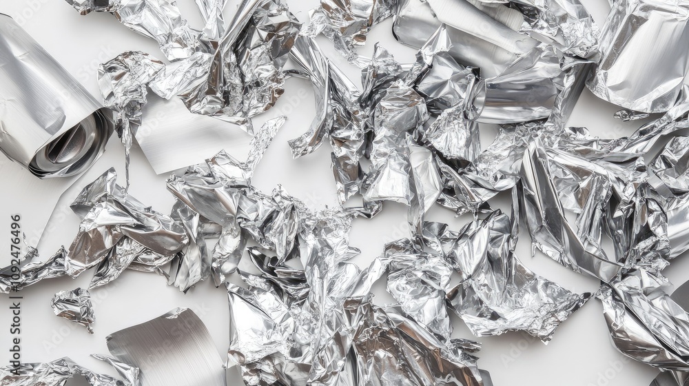 Poster crumpled metallic foil background with various textures and reflections for creative and artistic us