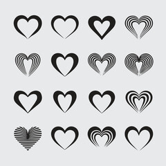 Hand Draw Heart line art silhouette black and white collection