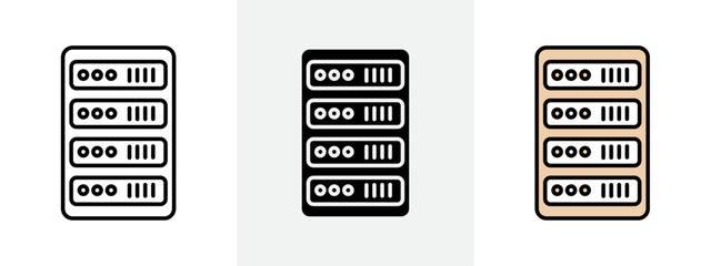 Server rack icon Outline sign symbol set