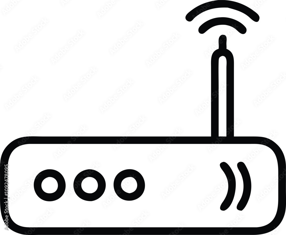 Aufkleber minimalist wireless router line art icon, black-and-white line art illustration of a wireless router