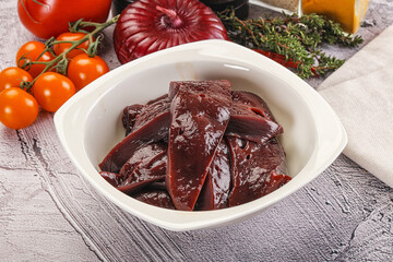 Raw beef liver slices for cooking