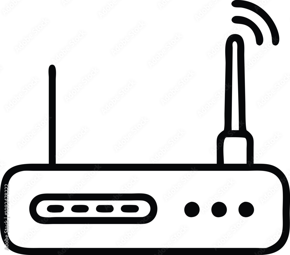 Aufkleber minimalist wireless router line art icon, black-and-white line art illustration of a wireless router