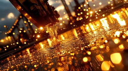 Fototapeta premium Molten Gold Pouring Industry Metallurgy Manufacturing Abstract Background