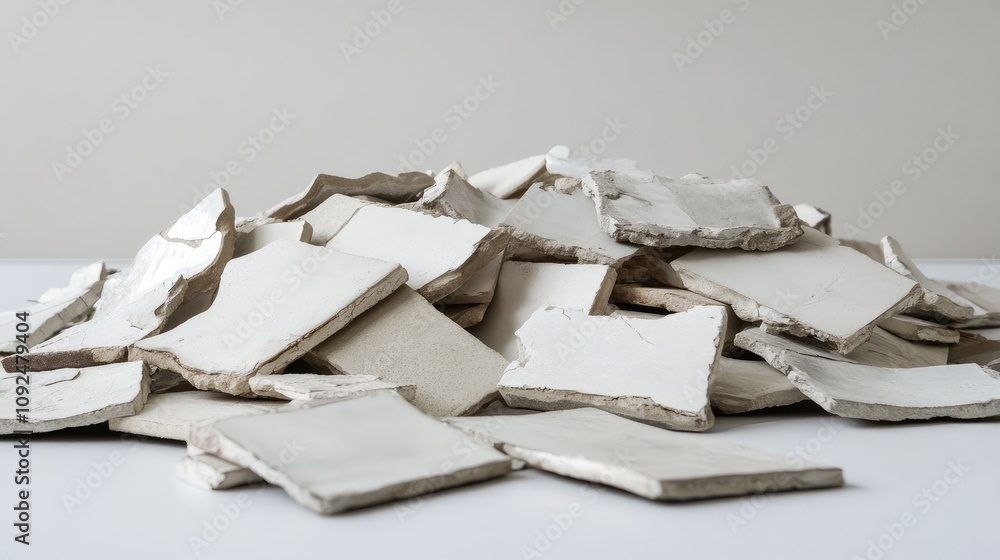 Aufkleber a close-up view of a pile of broken ceramic tiles with raw edges and a smooth white surface perfect 