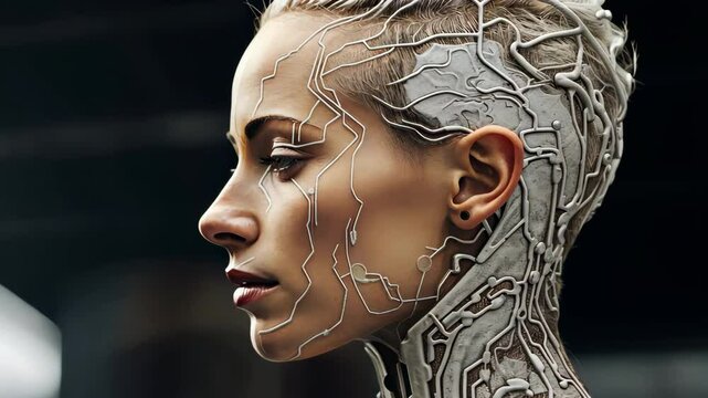 Futuristic cyborg woman showing artificial intelligence technology