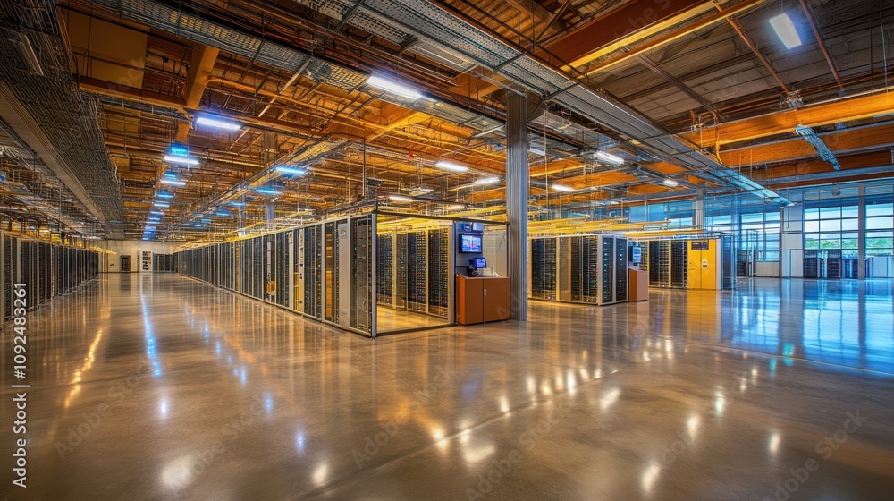 Poster modern data center server room interior architecture