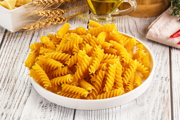 Italian dry pasta Fussili for bowl
