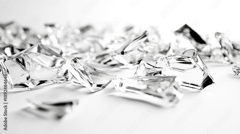 Poster beautiful abstract background of scattered transparent crystal shards that reflect light, creating a