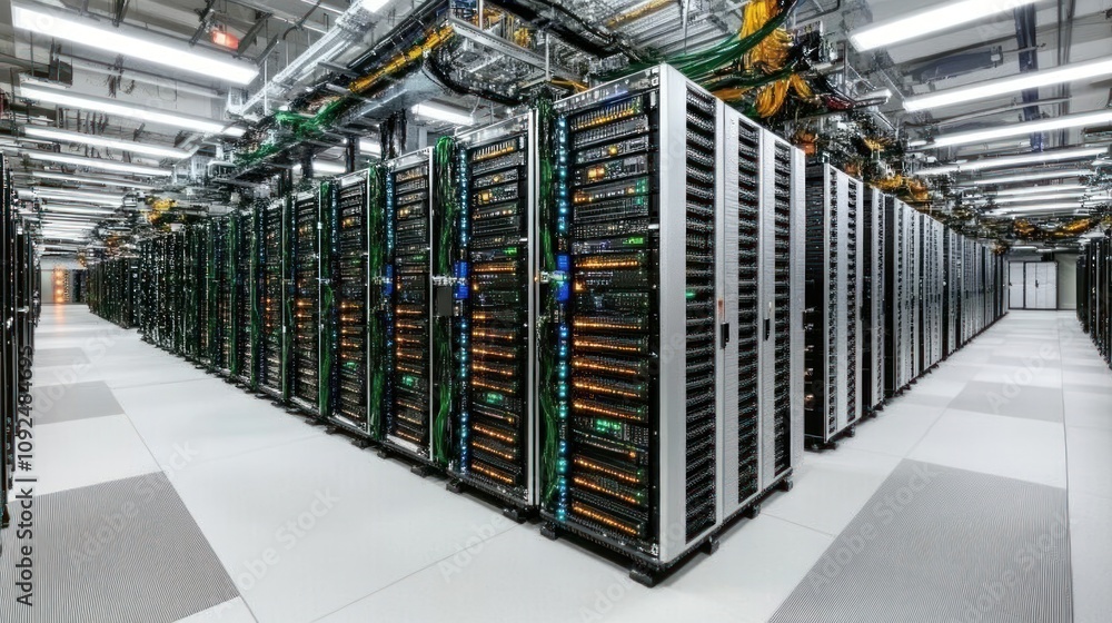 Poster modern data center server room infrastructure