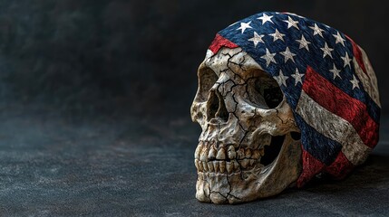 Obraz premium Decorative skull with an American flag design on a dark background.